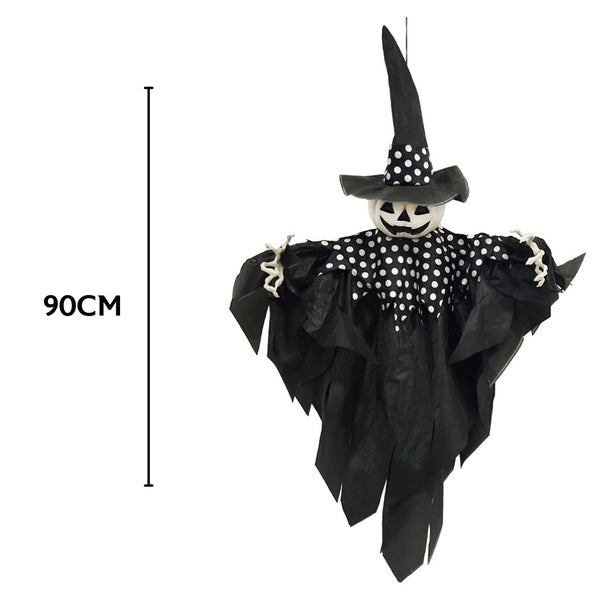 Hanging Halloween Witch Decoration | Black & White Polka Dot, 74 x 22 x 90cm
