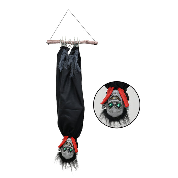 Animated Hanging Upside-Down Vampire Decoration - Green Light-Up Eyes