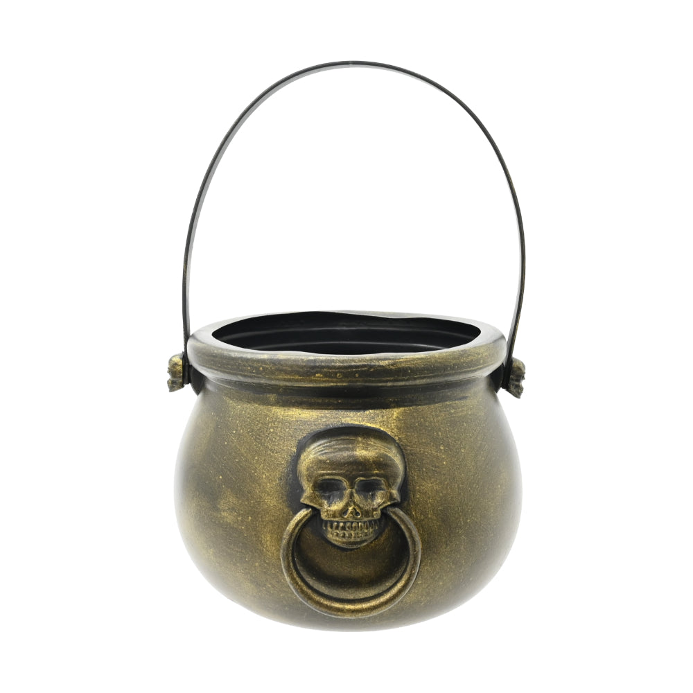Gothic Skull Cauldron Candy Pot - Antique Black and Gold, 19cm