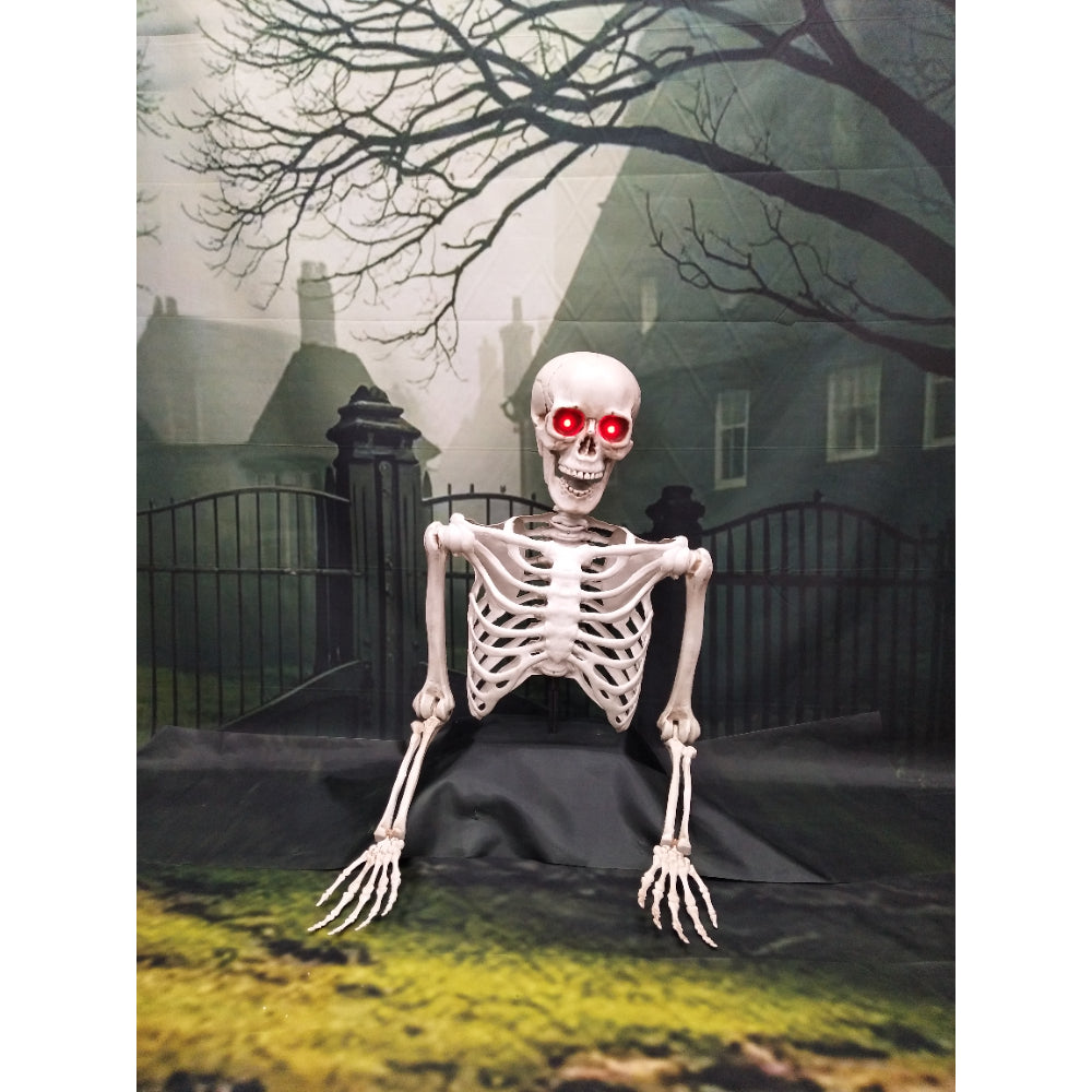 Light Up Half Skeleton Halloween Decoration - Red LED Eyes, Articulated Limbs
