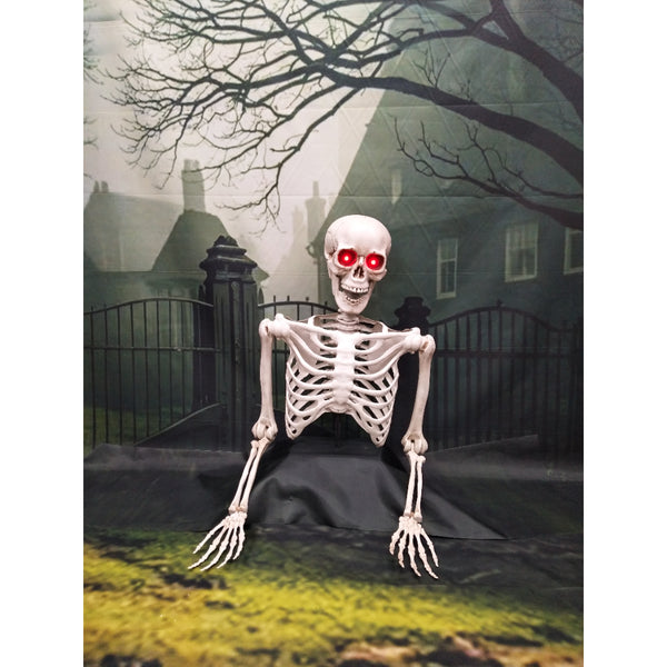 Light Up Half Skeleton Halloween Decoration - Red LED Eyes, Articulated Limbs