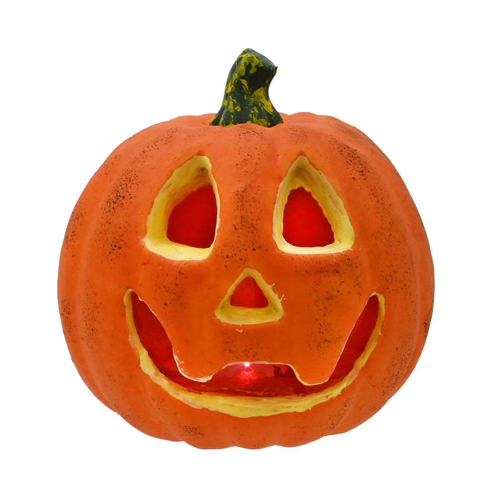 Light Up Jack-o’-Lantern Pumpkin Decoration - Red Glow, Rustic Finish
