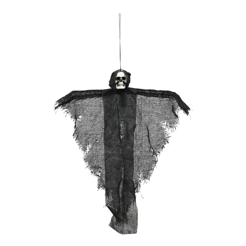 Hanging Grim Reaper Halloween Decoration - Skull Face, Tattered Black Gauze