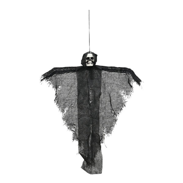 Hanging Grim Reaper Halloween Decoration - Skull Face, Tattered Black Gauze