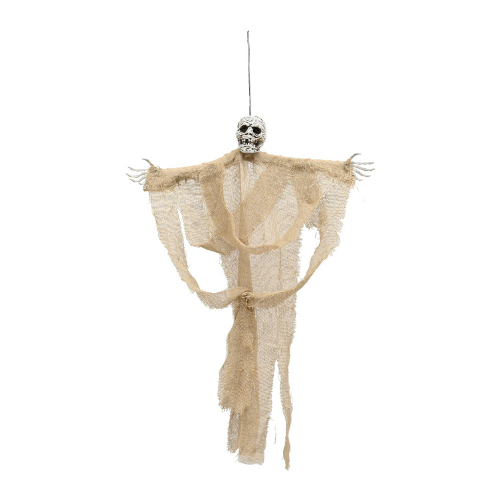 Hanging Mummified Skeleton Ghost Decoration - Tattered Beige Robe