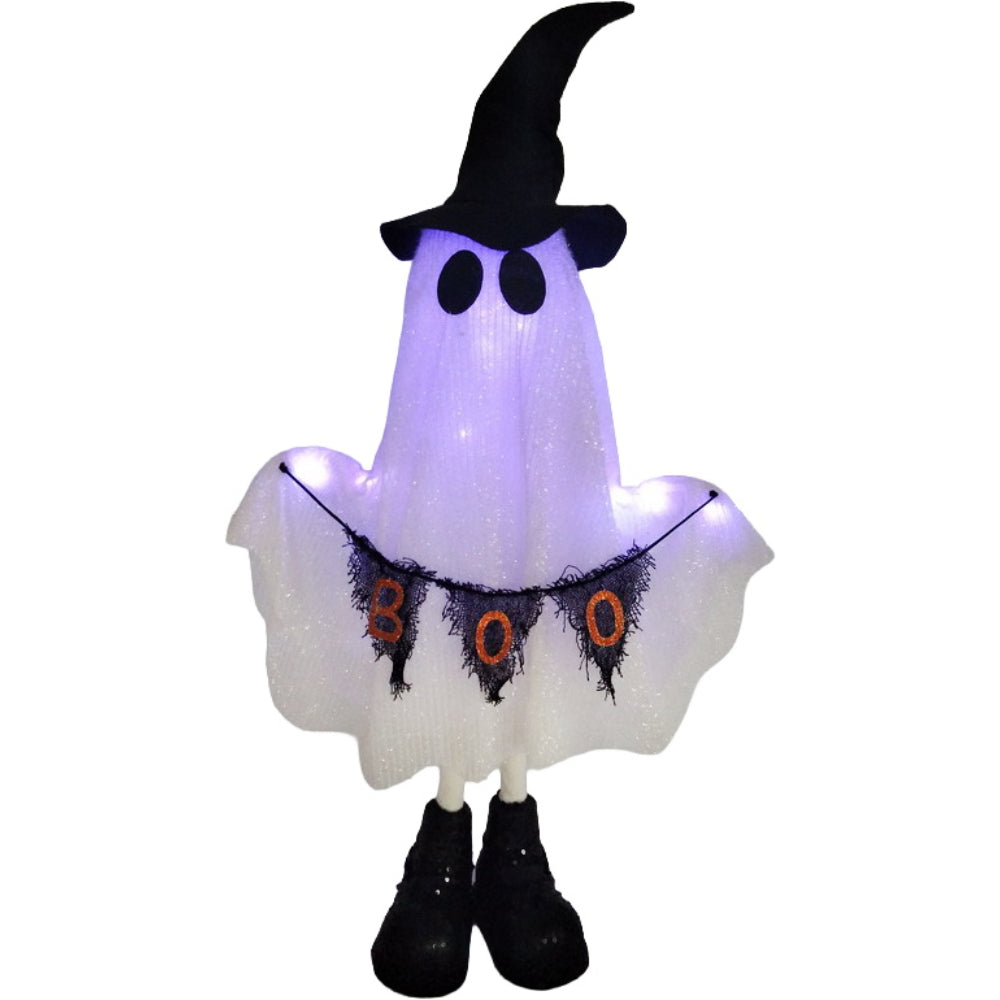 Illuminated Freestanding Ghost Halloween Decoration - Purple-White Glow