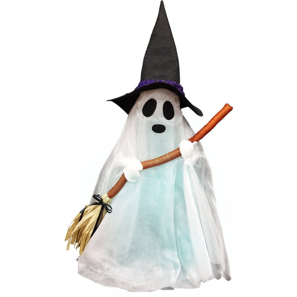 Animated Ghost Witch Halloween Decoration - Broom and Glitter Hat