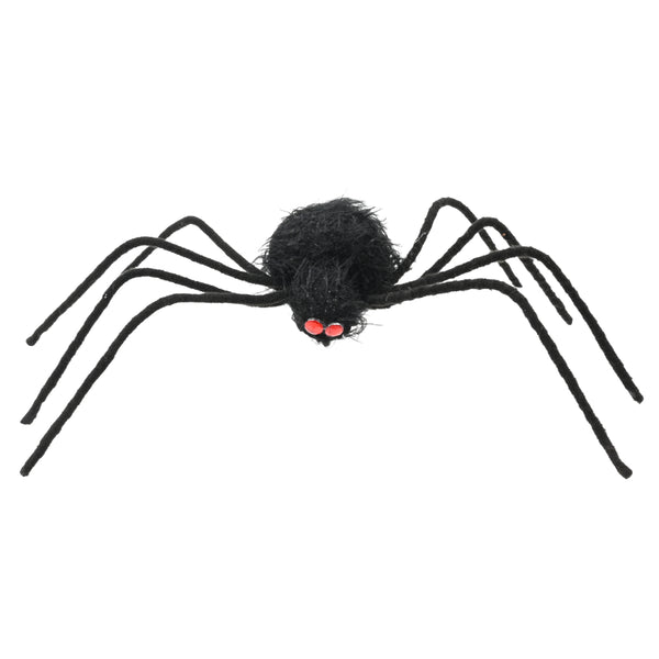 Fuzzy Black Halloween Spider Decoration - Bendable Legs, Red Eyes