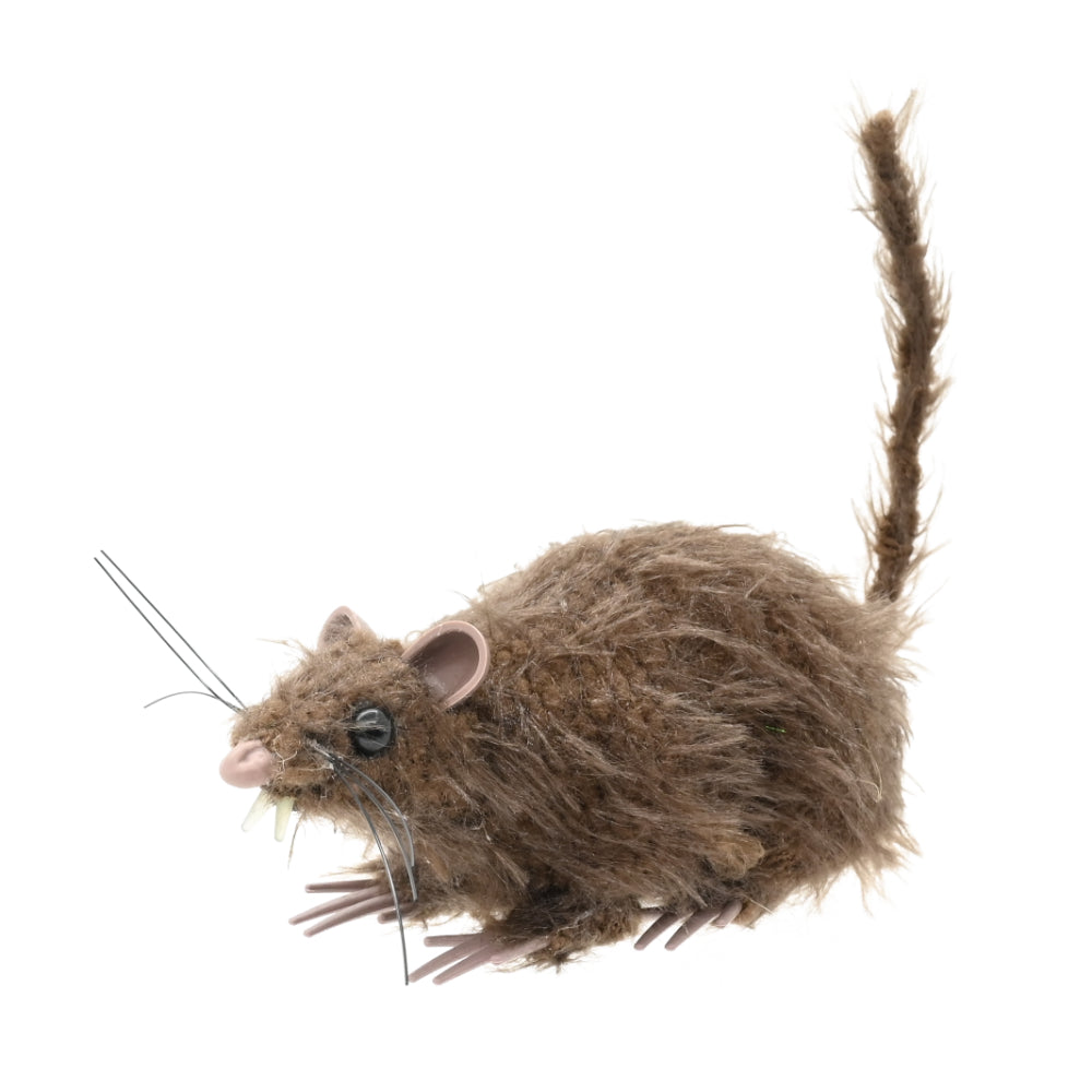Realistic Brown Faux-Fur Decorative Rat Ornament - Upright Tail, Pink Feet