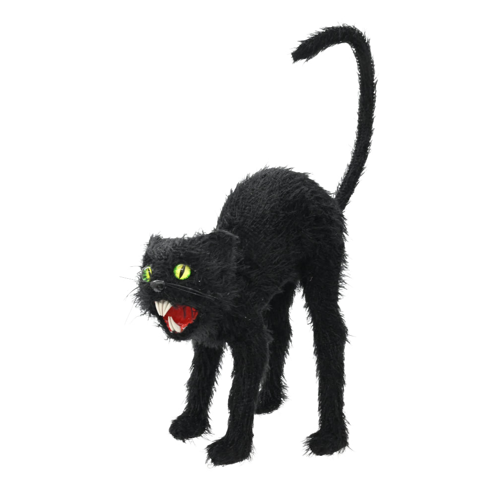 Spooky Arched Black Cat Halloween Decoration - 32cm, Shaggy Finish