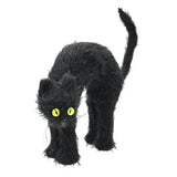 Spooky Arched Black Cat Halloween Ornament - Shaggy Faux Fur, 22cm