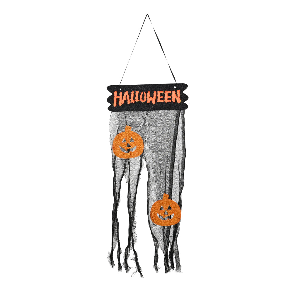 Halloween Hanging Door Sign Decoration - Jack-o’-Lanterns, Black Gauze
