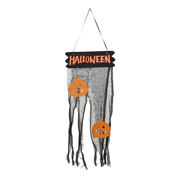Halloween Hanging Door Sign Decoration - Jack-o’-Lanterns, Black Gauze