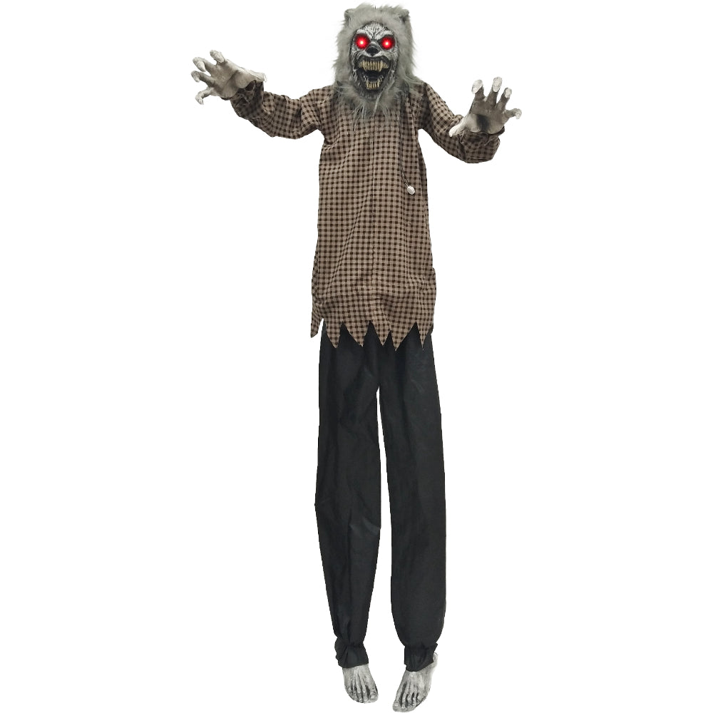 Animated Hanging Werewolf Halloween Decoration - Red Light-Up Eyes