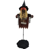 Animated Standing Witch Halloween Decoration - 2.15m, Red LED Eyes