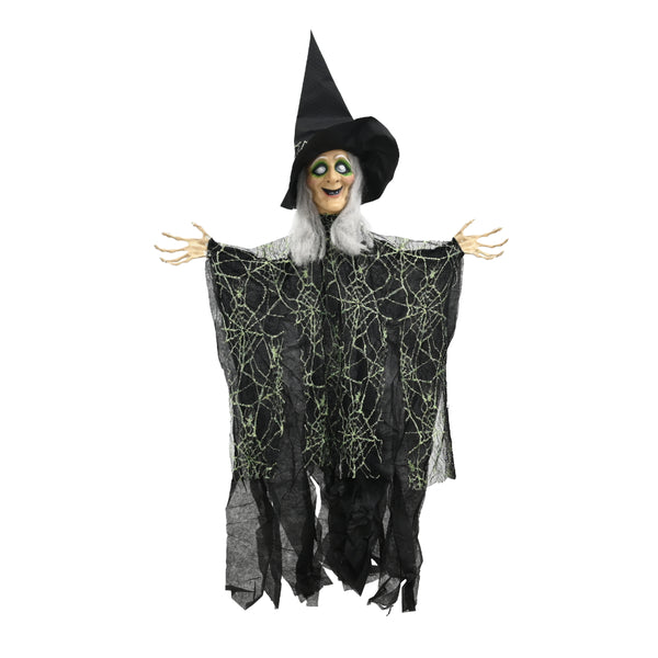 Spooky Hanging Witch Halloween Decoration - 1.1m, Black and Green