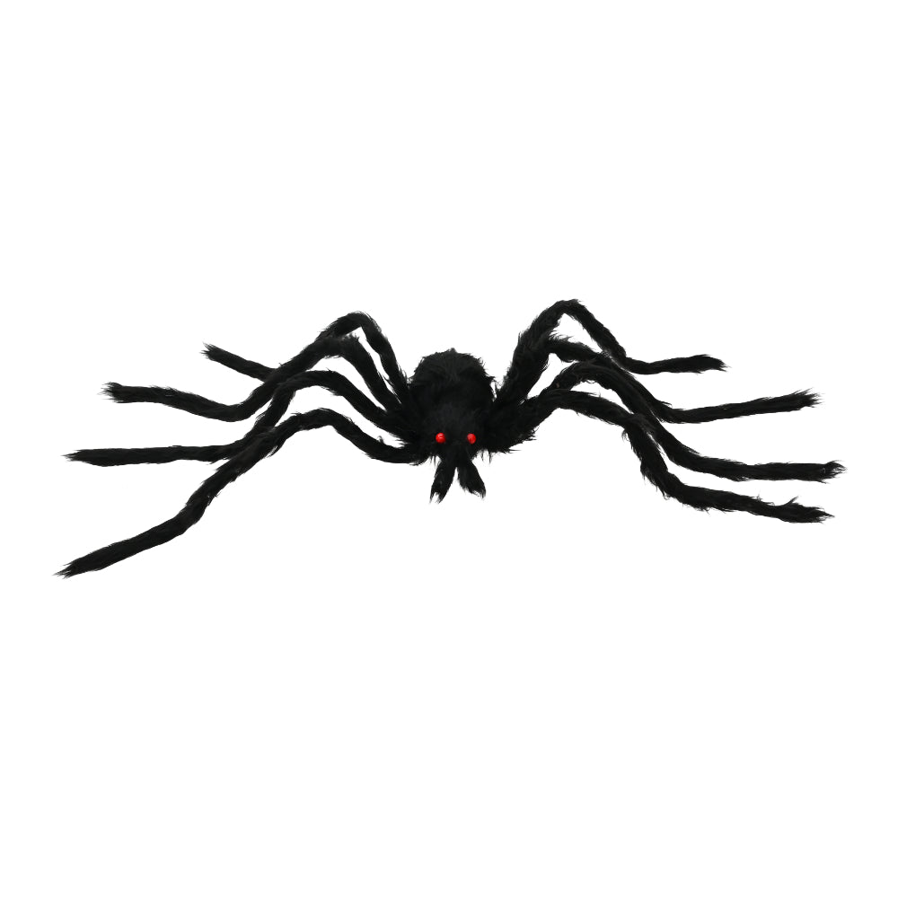 Giant Hairy Black Spider Halloween Decoration - Bendable Legs, Red Eyes