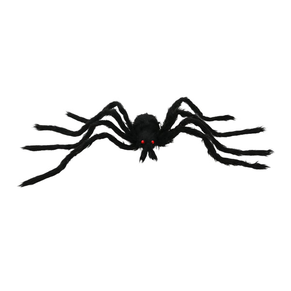 Giant Hairy Black Spider Halloween Decoration - Bendable Legs, Red Eyes