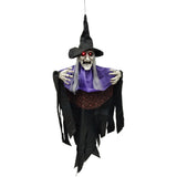 Animated Hanging Witch Halloween Decoration - Glowing Red Eyes, Tattered Robes