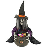Animated Witch Halloween Candy Bowl - Light-Up Red Skull Eyes