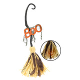 Animated Witch Broom Halloween Decoration - Orange Glitter BOO, Faux Moss
