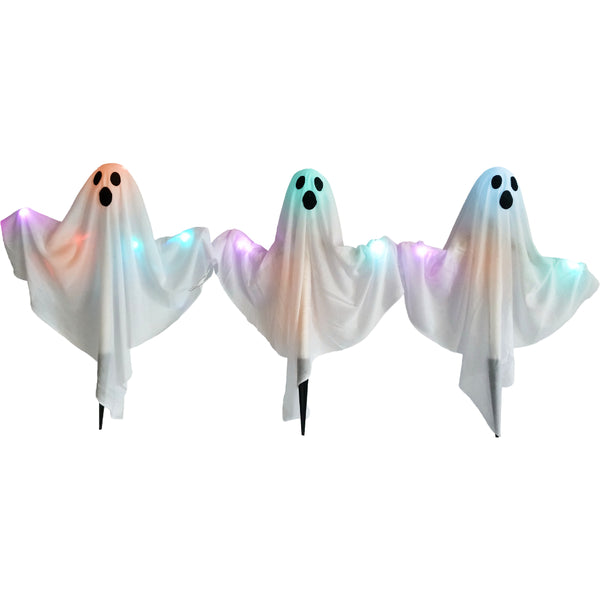 Light Up Ghost Decorations - 3 Pieces, Colour-Changing, Ground Stakes
