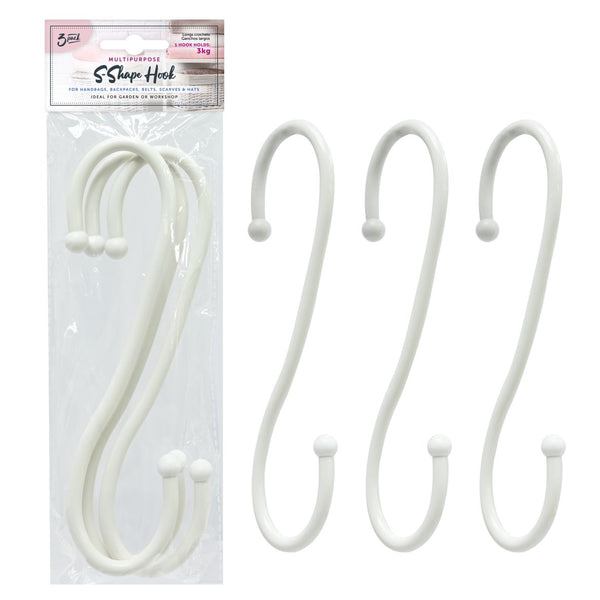 S-Shape Hook Laminated - White - 3 Pack