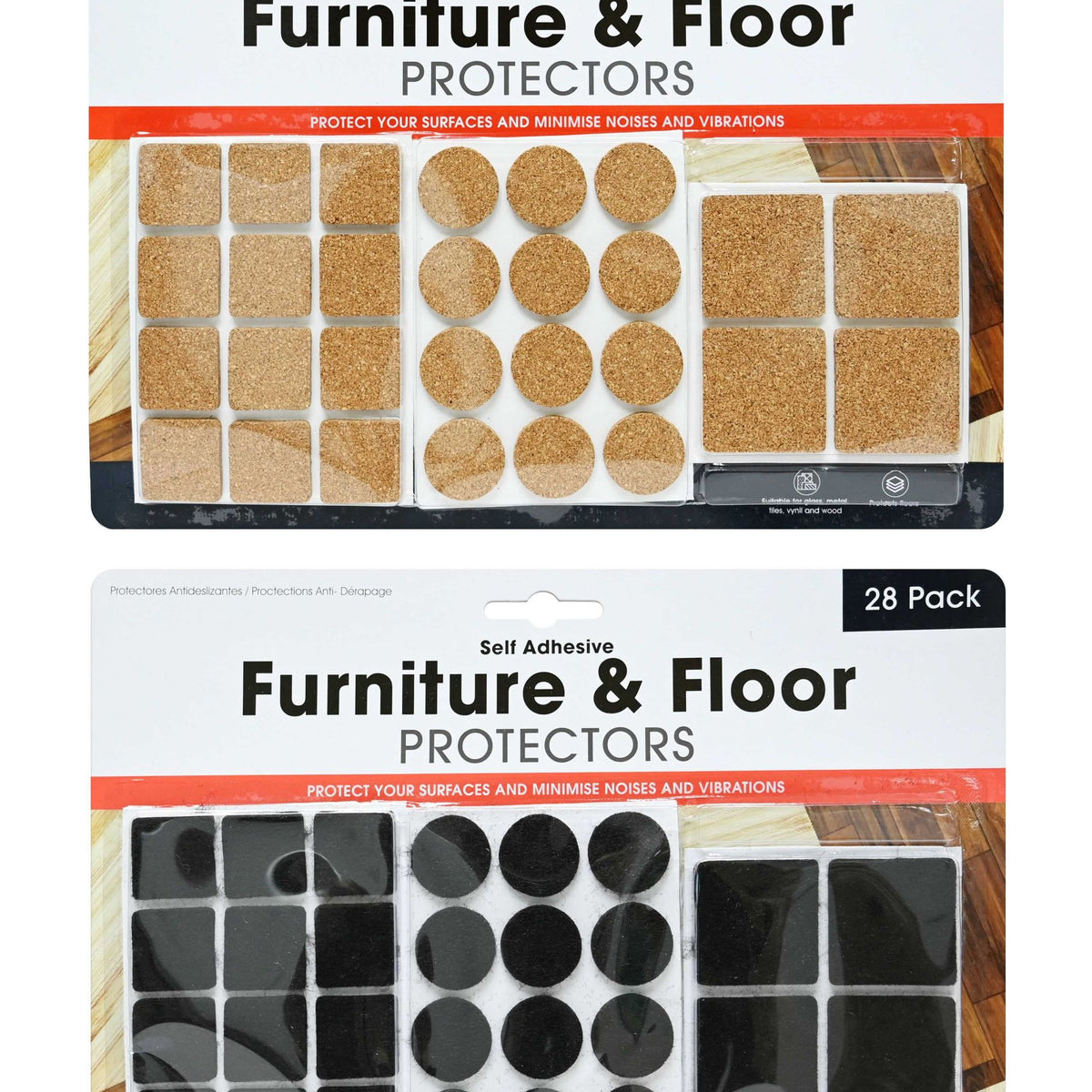Skid Protec Cork/Felt 28pk - Black Felt & Natural Cork