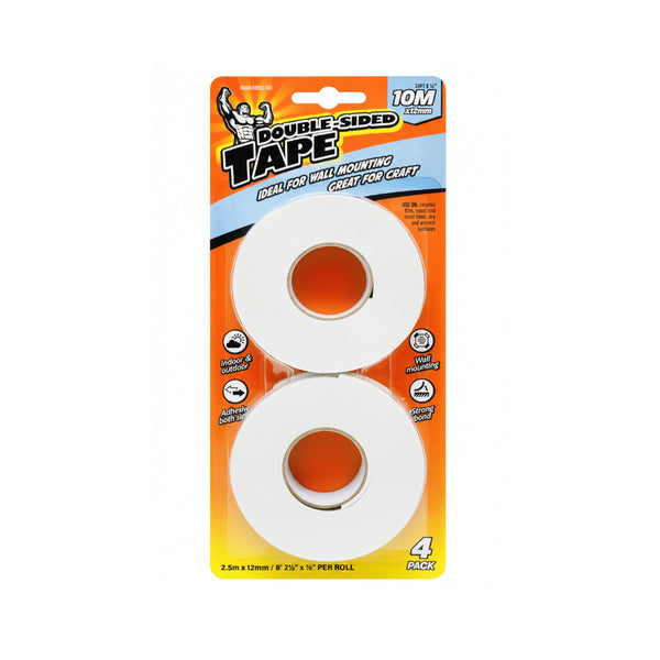 Double Sided Adhesive Tape - 2.5m x 12mm, Pack of 4