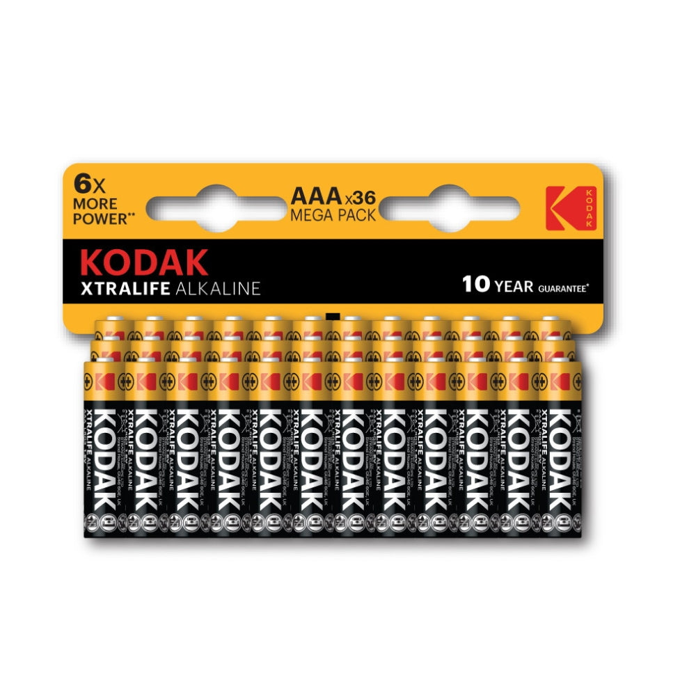 Kodak Xtralife AAA Alkaline Batteries Pack | Pack of 36, 10-Year Shelf Life