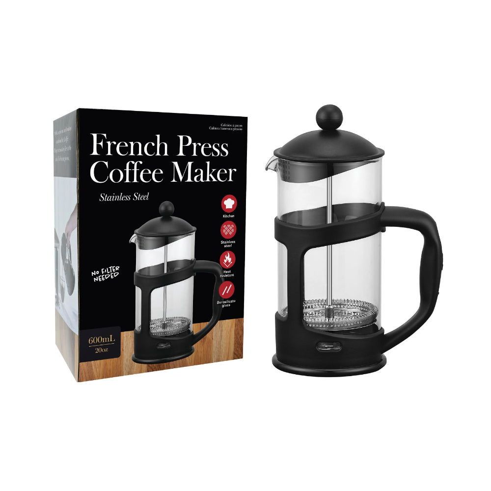 Borosilicate Glass French Press Coffee Maker | 600ml, Stainless Steel