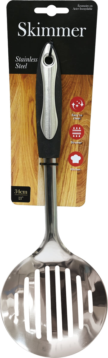 Stainless Steel Skimmer - Silver and Black - 34cm
