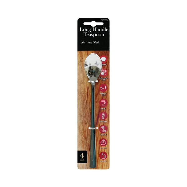 Long Handle Stainless Steel Teaspoons | Pack of 4, Dishwasher Safe