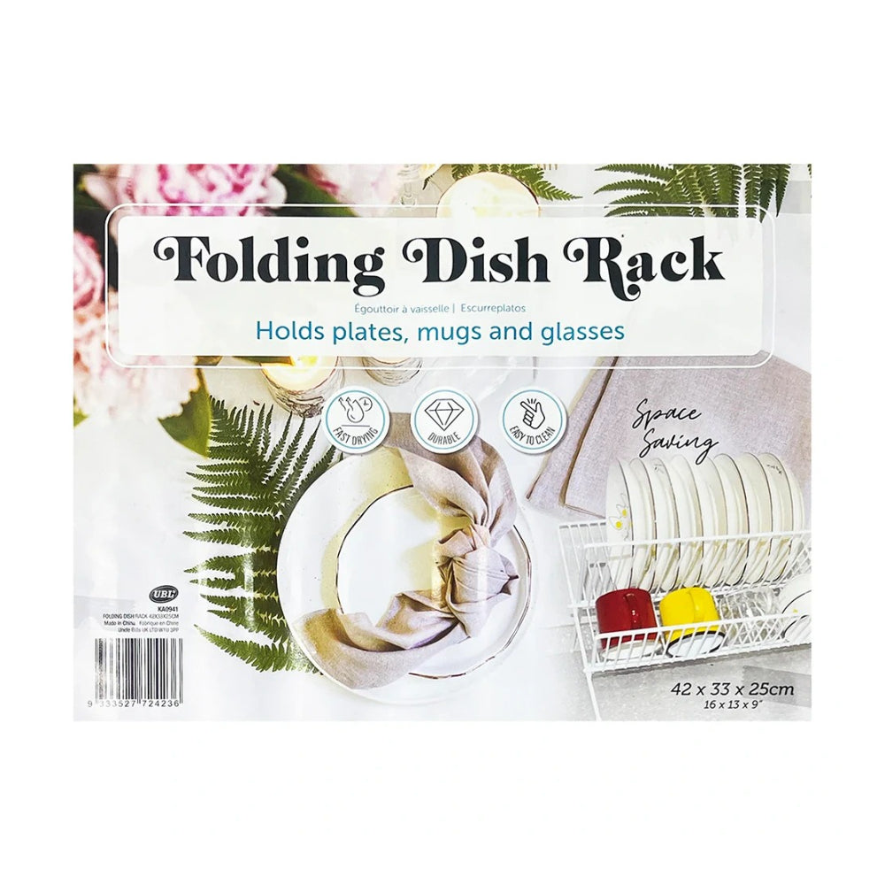 Folding White Space-Saving Dish Drying Rack | 42 x 33 x 25cm