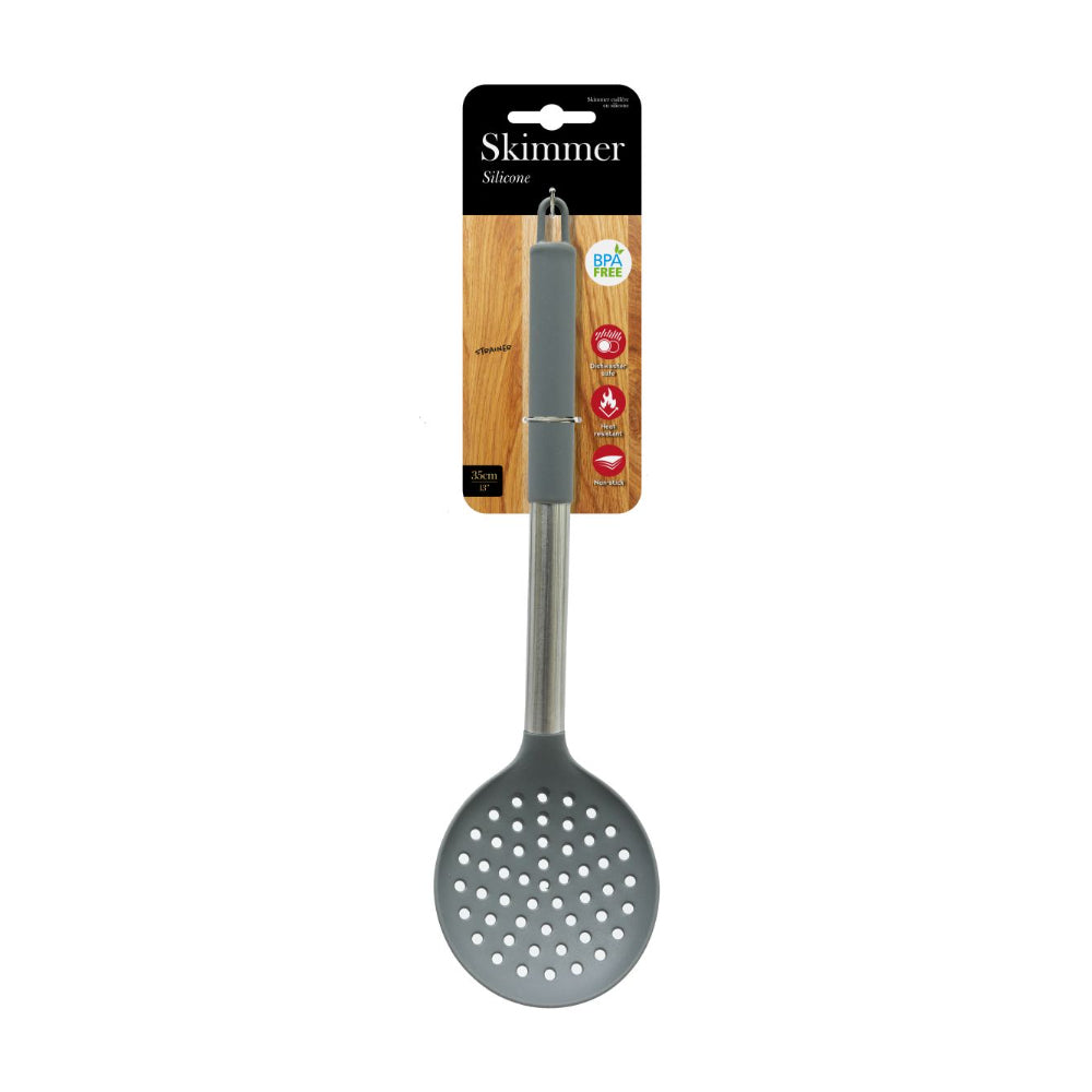 Grey Silicone Kitchen Skimmer Spoon | 35cm, BPA-Free, Heat-Resistant