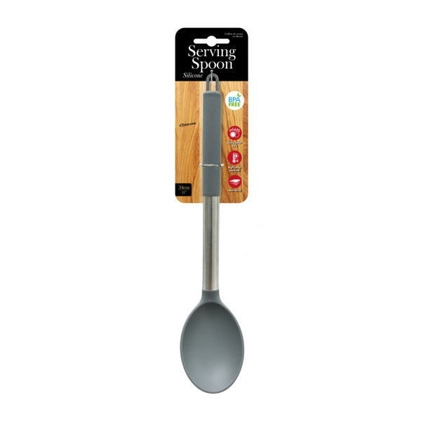 Grey Silicone Serving Spoon Kitchen Utensil | 34 cm, Dishwasher Safe