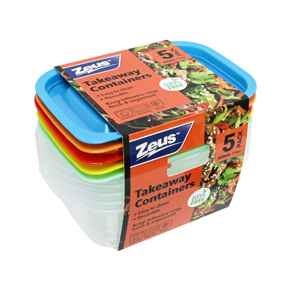 Reusable Food Storage Containers with Lids | 400ml, Pack of 5, Assorted Lids