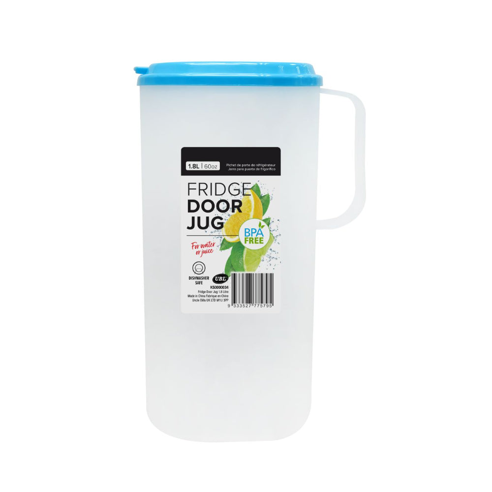 Fridge Door Water and Juice Jug | 1.8 Litre, BPA-Free, Blue Lid