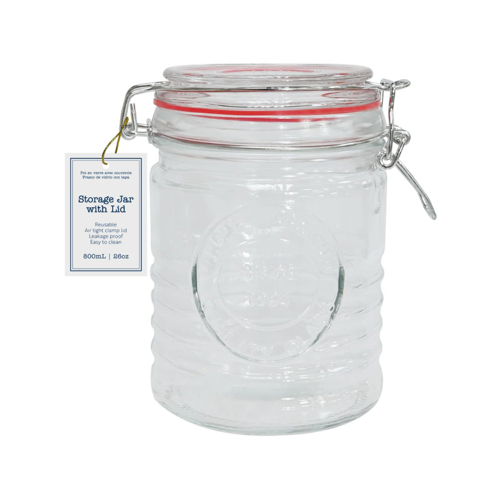 Clear Glass Airtight Clip Top Storage Jar | 800mL, Wide Mouth