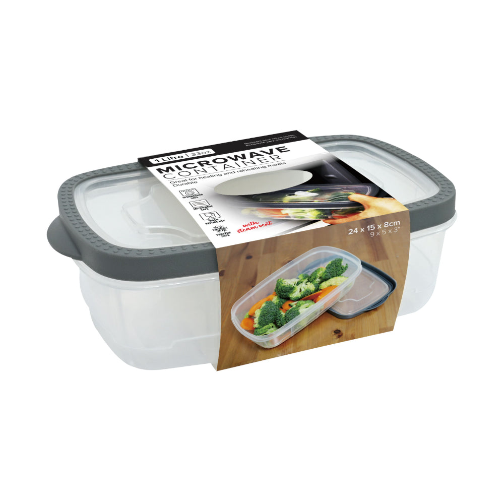 Microwave Food Storage Box with Steam Vent | 1 Litre, 24 x 15 x 8cm