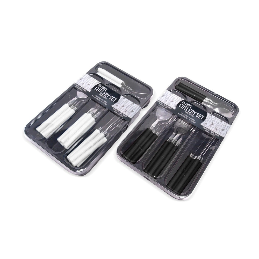 Cutlery 24 Piece Set - With Tray - 2 Colours