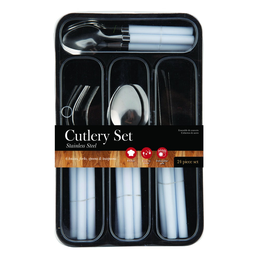 Cutlery 24 Piece Set - With Tray - 2 Colours