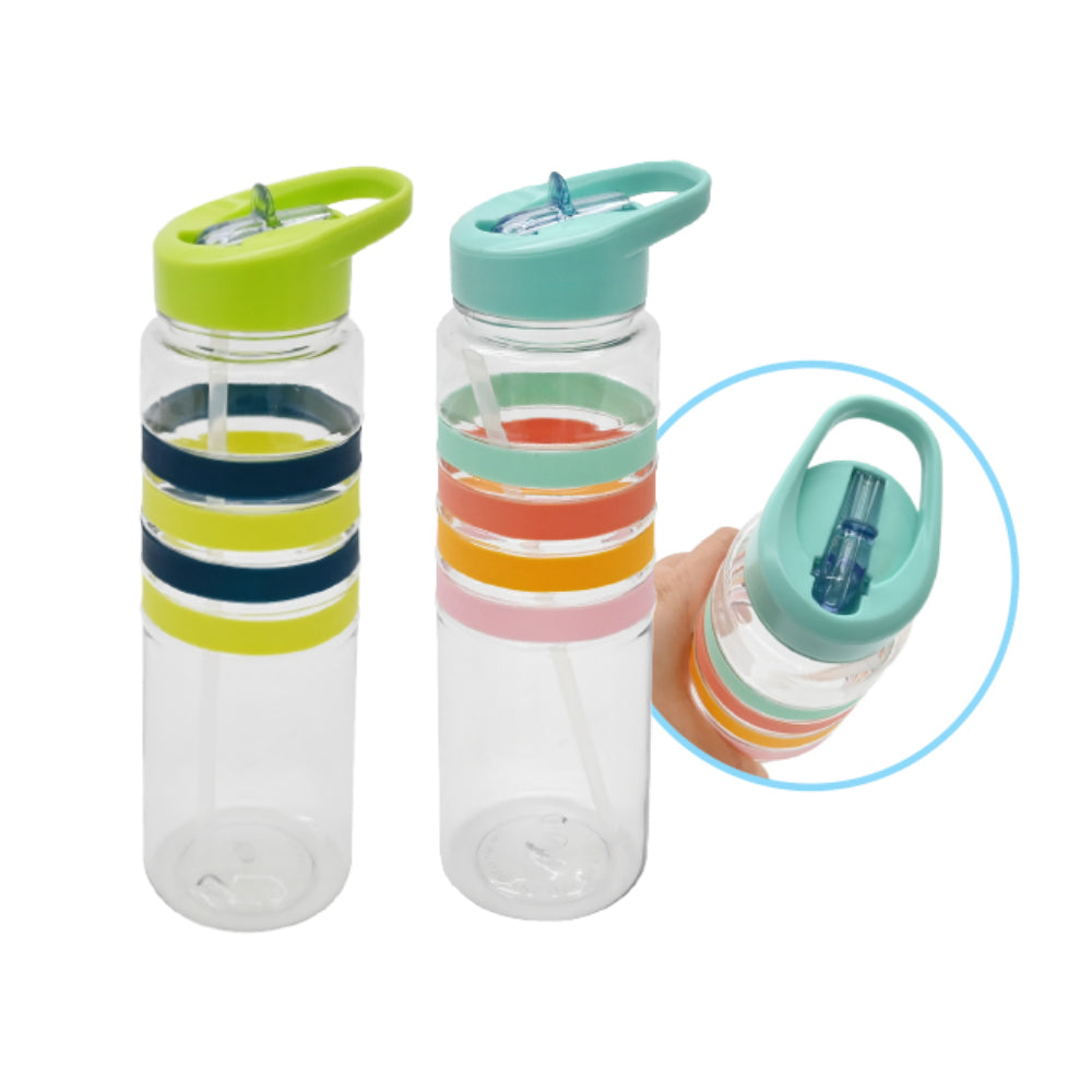 Silicone Grip Flip Spout Straw Water Bottle | 700mL, Assorted Colours