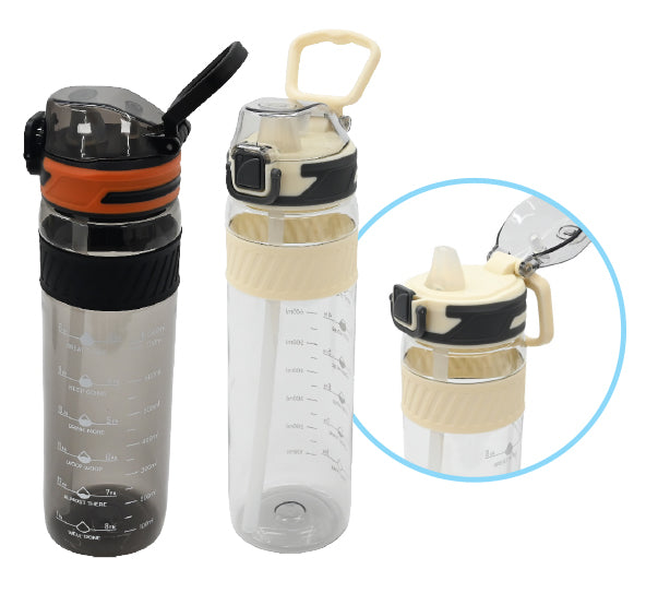 Drink Bottle with Flip Top - Grey/Clear - 1000mL
