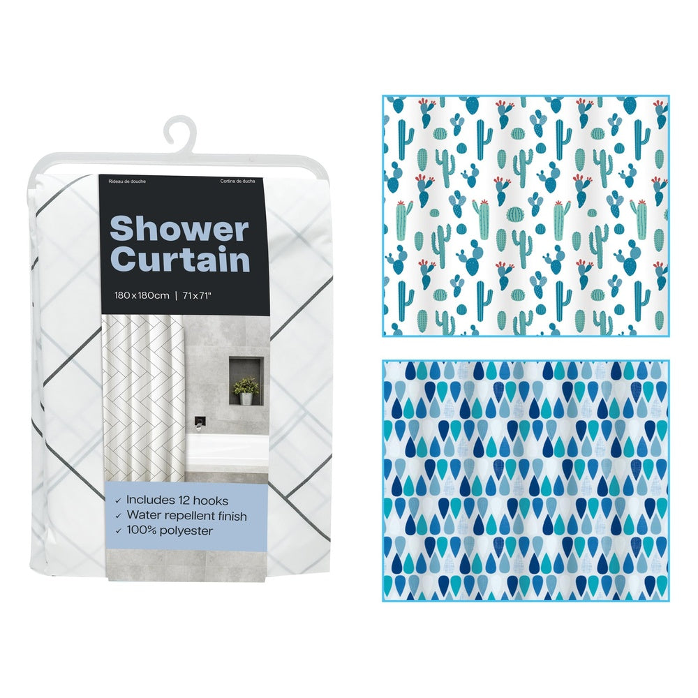 Shower Curtain - Assorted Patterns - 180x180cm