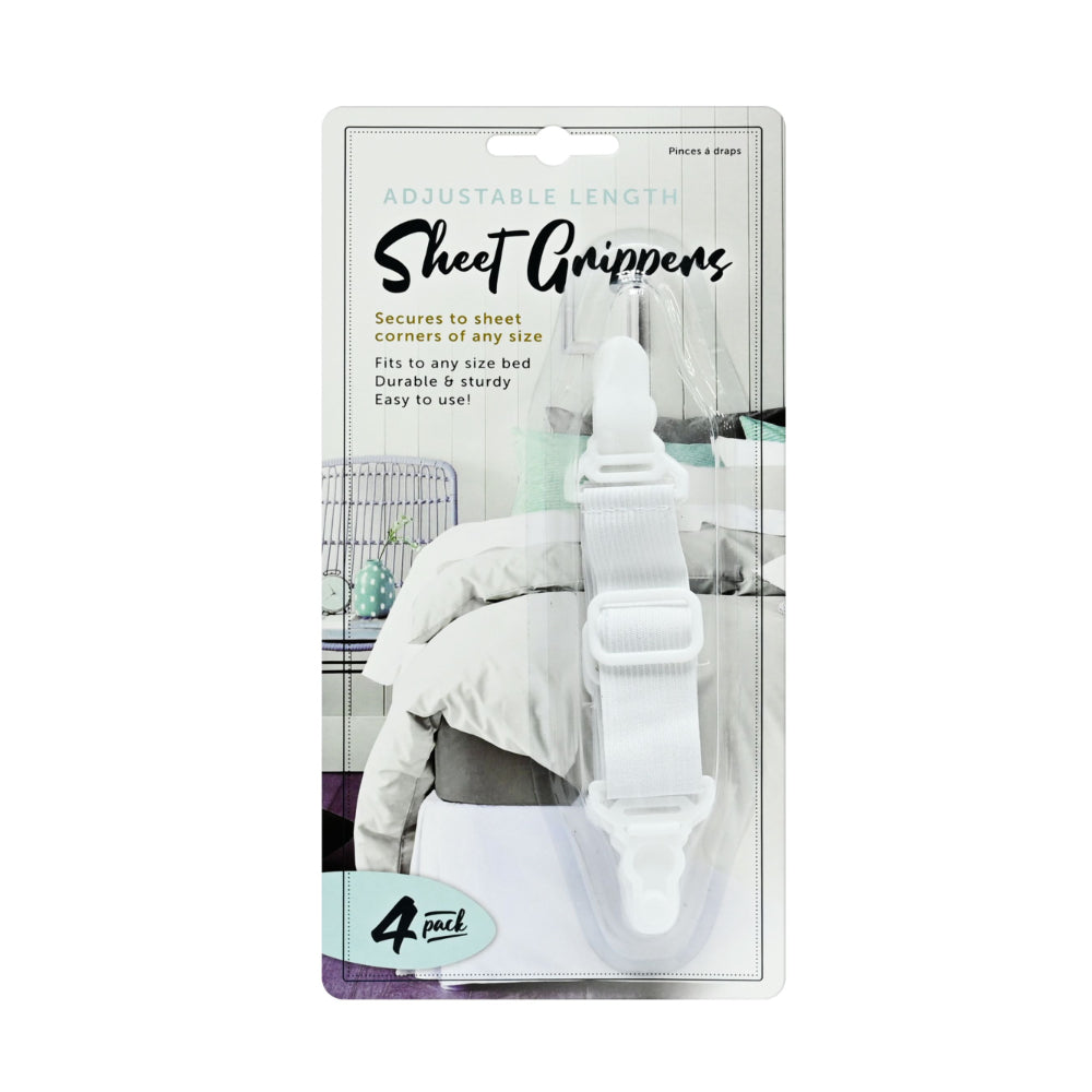 Adjustable Bed Sheet Corner Grippers | White, Stretchable, Pack of 4