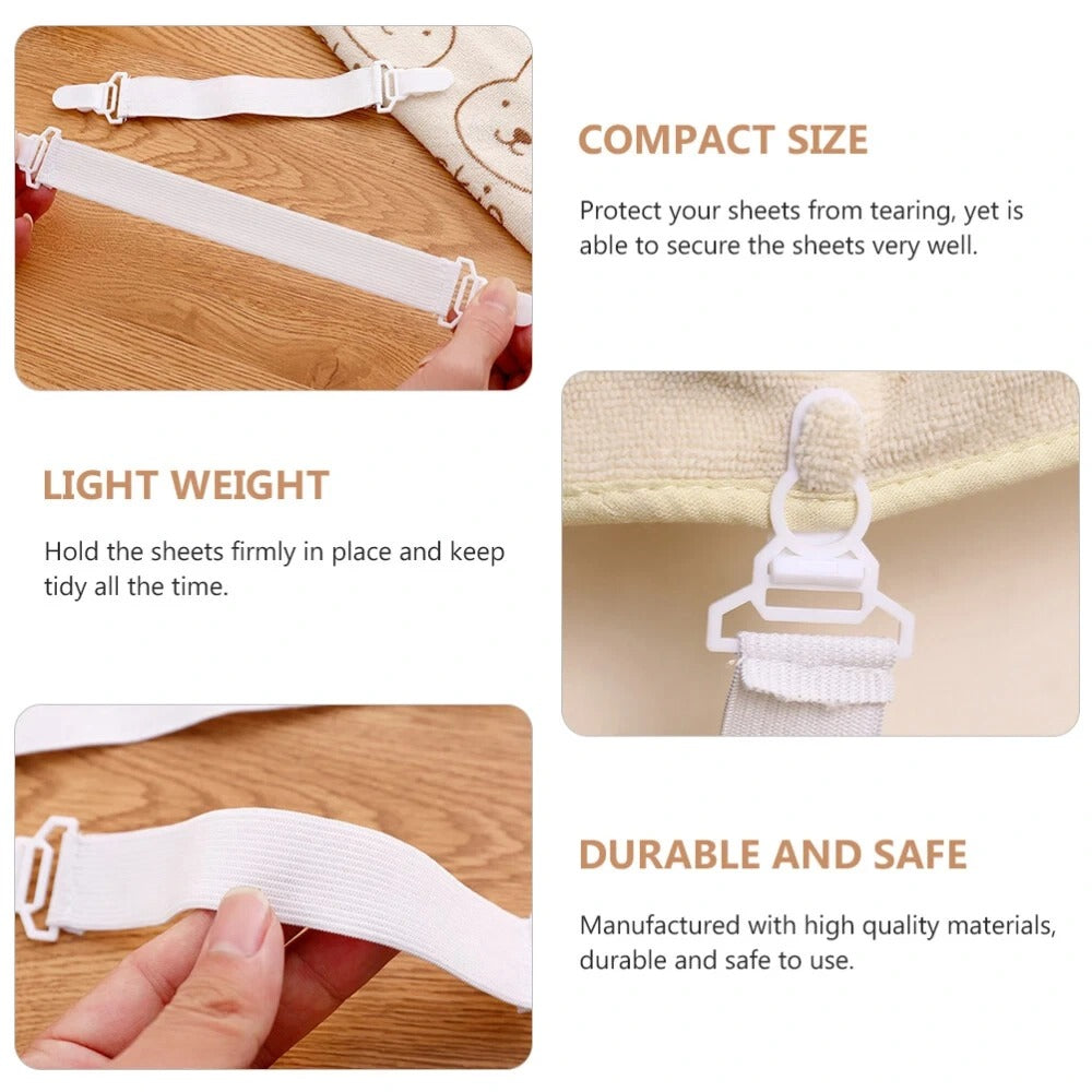 Adjustable Bed Sheet Corner Grippers | White, Stretchable, Pack of 4