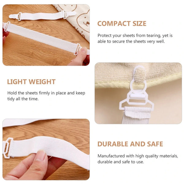 Adjustable Bed Sheet Corner Grippers | White, Stretchable, Pack of 4