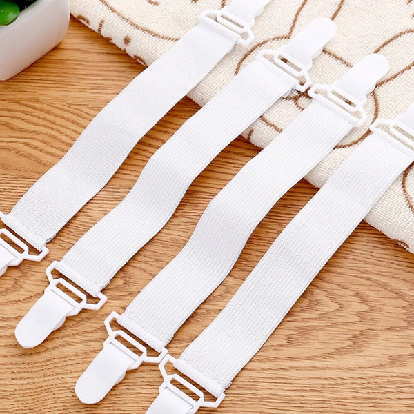 Adjustable Bed Sheet Corner Grippers | White, Stretchable, Pack of 4