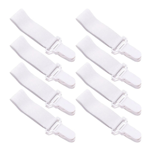 Adjustable Bed Sheet Corner Grippers | White, Stretchable, Pack of 4